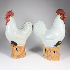 Pair of Chinese Export Porcelain Roosters, 19th Century
