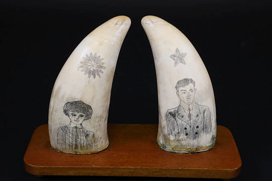 Pair of Antique Scrimshaw Sperm Whale Teeth, 19th Century