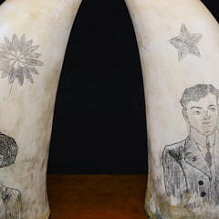 Pair of Antique Scrimshaw Sperm Whale Teeth, 19th Century