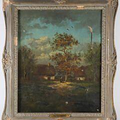 After Jules Dupre Oil on Canvas "Landscape with Cottages" circa 1885