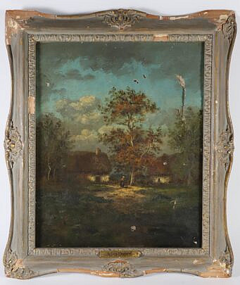 After Jules Dupre Oil on Canvas "Landscape with Cottages" circa 1885