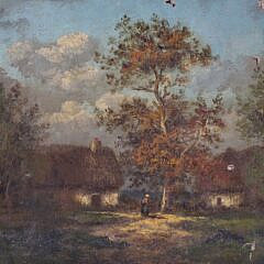 After Jules Dupre Oil on Canvas “Landscape with Cottages” circa 1885