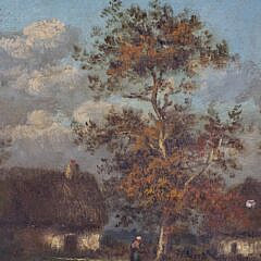 After Jules Dupre Oil on Canvas “Landscape with Cottages” circa 1885
