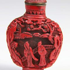 Chinese Cinnabar Lacquer Snuff Bottle 19th / 20th Century