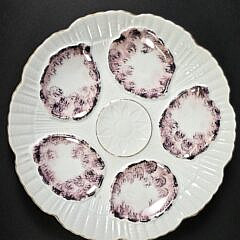  Set of Six Antique Hand Painted Porcelain Oyster Plates, 19th century