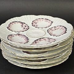  Set of Six Antique Hand Painted Porcelain Oyster Plates, 19th century