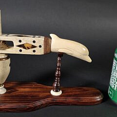 One of a Kind Whaelman Made Antique Inlaid Whalebone Spinning Top, 19th century