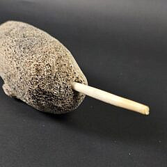 Antique Carved Fossilized Whalebone Narwhal and Seal Sculpture Figurine, 19th century