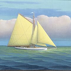 George Nemethy Oil on Board, “Racing Sloop”, Painting