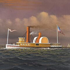 George Nemethy Oil on Board, “American Paddle Wheeler”, Painting