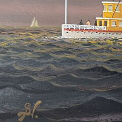 George Nemethy Oil on Board, “American Paddle Wheeler”, Painting
