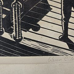 Vintage Glenn C. Nelson Nautical Maritime Woodblock Print, “Fishing Smacks”, 20th century