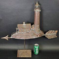  Vintage Figural Copper Lighthouse Weathervane, 20th century