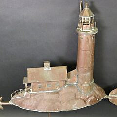  Vintage Figural Copper Lighthouse Weathervane, 20th century