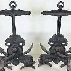 Pair of Antique Figural Cast Iron Anchor and Dolphin Andirons, circa 1920s 