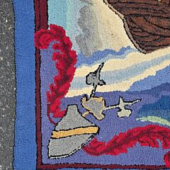 Vintage Pictorial Nautical Maritime Clipper Ship Hand Hooked Rug Carpet, 20th century