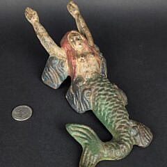 Scarce Antique Cast Iron Figural Mermaid Bootjack Doorstop, circa 1920
