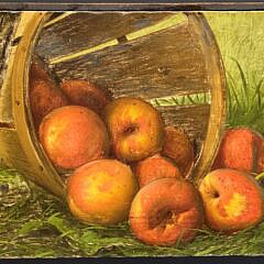 Levi Wells Prentice Oil on Canvas, “Overturned Basket of Peaches”, Still Life Painting
