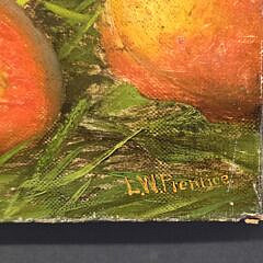 Levi Wells Prentice Oil on Canvas, “Overturned Basket of Peaches”, Still Life Painting