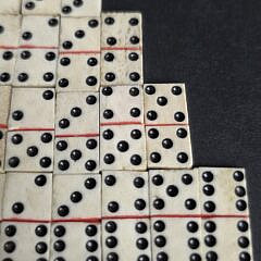 Complete Set of Sailor Made Miniature Antique Whalebone Dominoes, 19th Century