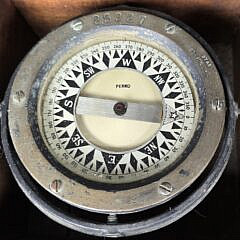 Antique American Perko Boxed Gimbaled Nautical Ships Compass, 19th century