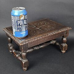Antique Diminutive Relief Carved Joint Stool Bench, 19th century