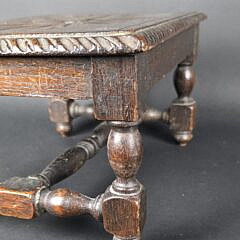 Antique Diminutive Relief Carved Joint Stool Bench, 19th century