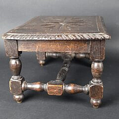 Antique Diminutive Relief Carved Joint Stool Bench, 19th century