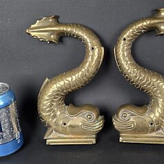 Pair of Extraordinary Antique Solid Bronze Figural Dolphin Yacht Rope Pulls, circa 1920s
