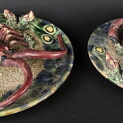 Two Antique Portuguese Palissy Ware Majolica Crab and Lobster Chargers 