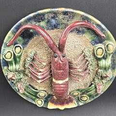 Two Antique Portuguese Palissy Ware Majolica Crab and Lobster Chargers 