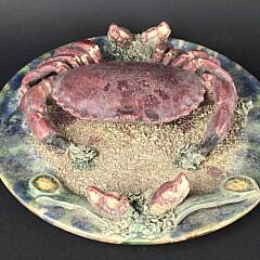 Two Antique Portuguese Palissy Ware Majolica Crab and Lobster Chargers 