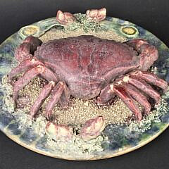 Two Antique Portuguese Palissy Ware Majolica Crab and Lobster Chargers 