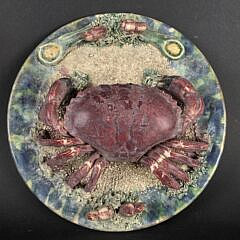 Two Antique Portuguese Palissy Ware Majolica Crab and Lobster Chargers 