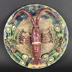 Two Antique Portuguese Palissy Ware Majolica Crab and Lobster Chargers 