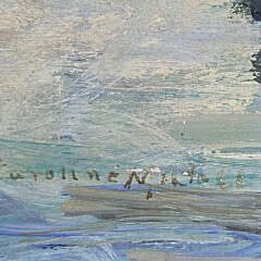 Caroline M. Bell Antique Oil on Artists Board Nantucket Impressionist Harbor Dock Scene Painting, early 20th century