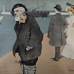 Maurice Amédée Louis Biais Old Man and The Sea Colored Lithograph Print, circa 1902