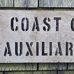 Vintage Painted U.S. Coast Guard Official Auxiliary Patrol Wooden Sign, 20th century
