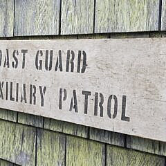 Vintage Painted U.S. Coast Guard Official Auxiliary Patrol Wooden Sign, 20th century