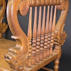 Antique English Oak Carved Figural Dolphin Window Bench, 19th century