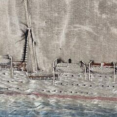 Antique Pictorial United States Naval Sailors Silkwork Embroidery Ship Portrait, 19th century