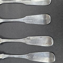 Set of Four Antique Nantucket “Easton and Sanford” Coin Silver Teaspoons, 19th century