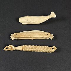 Three Antique Whalebone Carved Instruments, 19th century