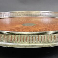 Extraordinary Antique English Oak and Silver Gallery Lazy Susan Serving Tray, 19th century
