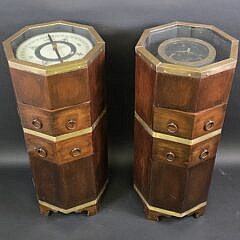 Pair of Brass Bound Octagonal Campaign Style Nautical Compass End Tables, 20th century