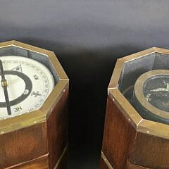 Pair of Brass Bound Octagonal Campaign Style Nautical Compass End Tables, 20th century