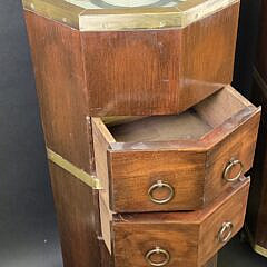 Pair of Brass Bound Octagonal Campaign Style Nautical Compass End Tables, 20th century