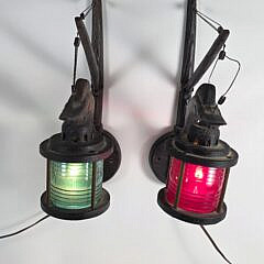 Pair of Carved Port and Starboard Figural Marlin Ships Light Wall Sconces, 20th century