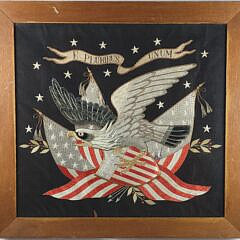 Large Antique China Trade Sailor’s Souvenir Silkwork Embroidery, 19th century