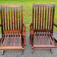 Pair of Vintage Nautical Rosewood Naval Folding Deck Chairs, 20th century